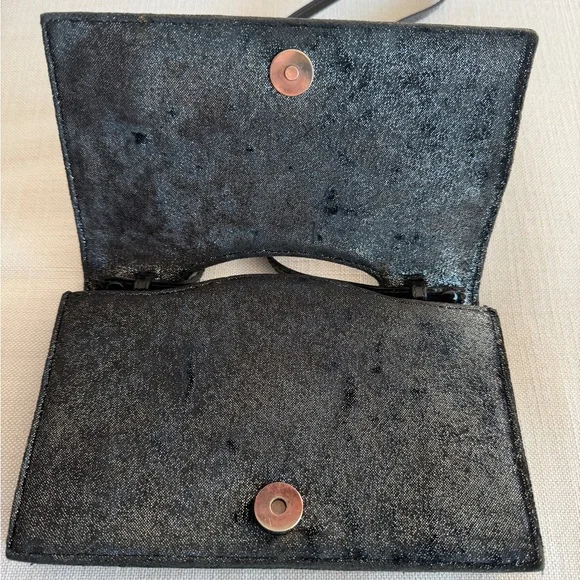KRIZIA Vintage Y2K Black Gunmetal Shimmer Evening Clutch Made in Italy - Picture 10 of 16